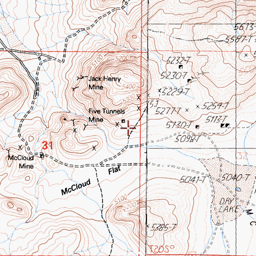 Topographic Map of Five Tunnels Mine, CA