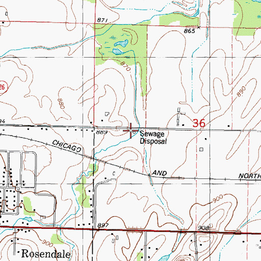Topographic Map of Rosendale Wastewater Treatment Facility, WI