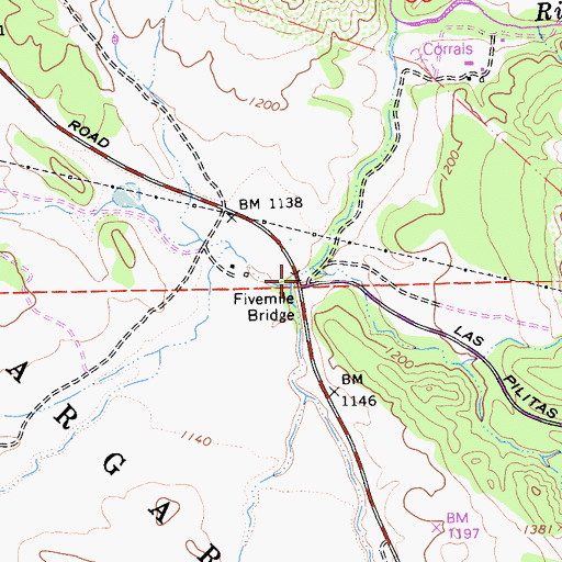 Topographic Map of Fivemile Bridge, CA