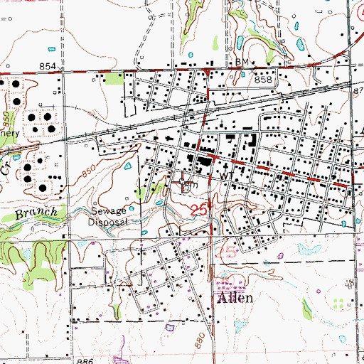 Topographic Map of Allen Cemetery, OK