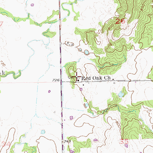 Topographic Map of Red Oak Cemetery, OK