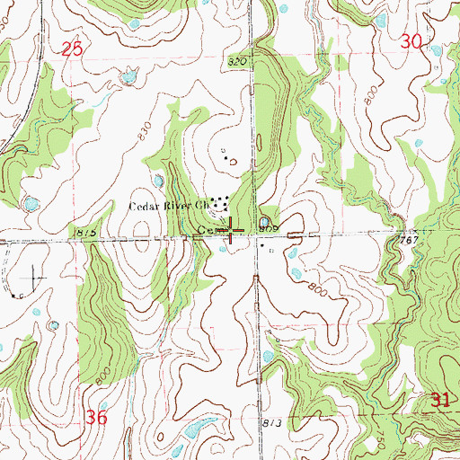 Topographic Map of Cedar River Cemetery, OK