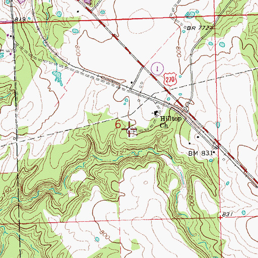 Topographic Map of Hill Top Cemetery, OK