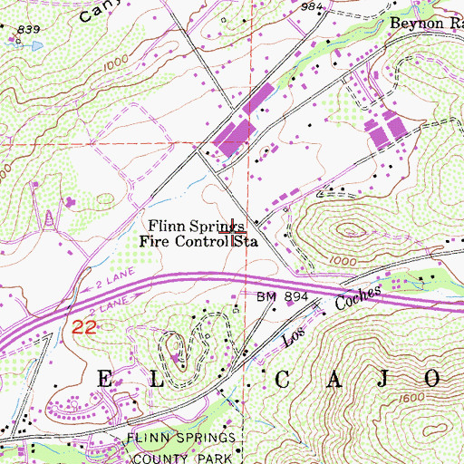 Topographic Map of Flinn Springs Fire Control Station, CA