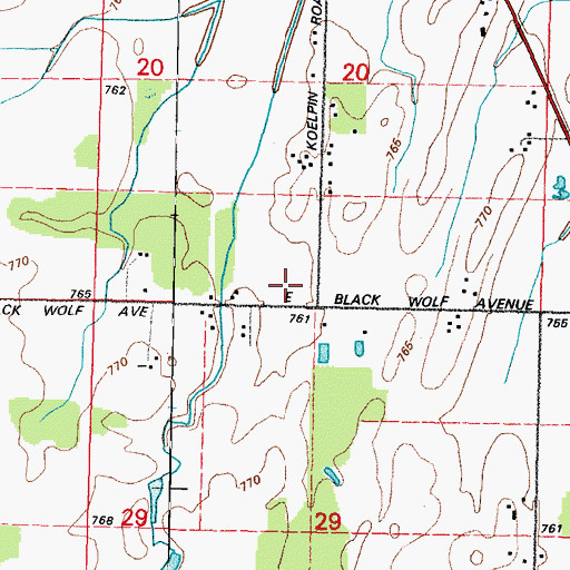 Topographic Map of Black Wolf Farm, WI