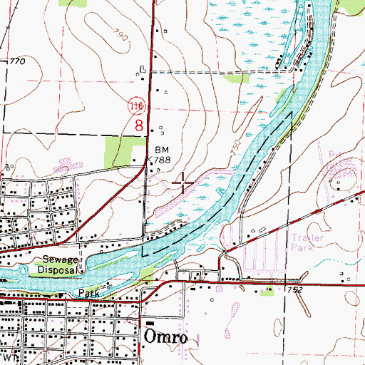 Topographic Map of Omro Wastewater Treatment Plant, WI
