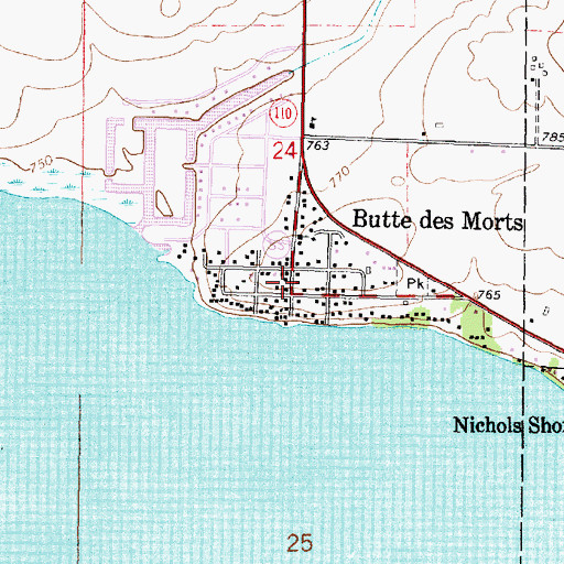 Topographic Map of Butte Des Morts Post Office, WI