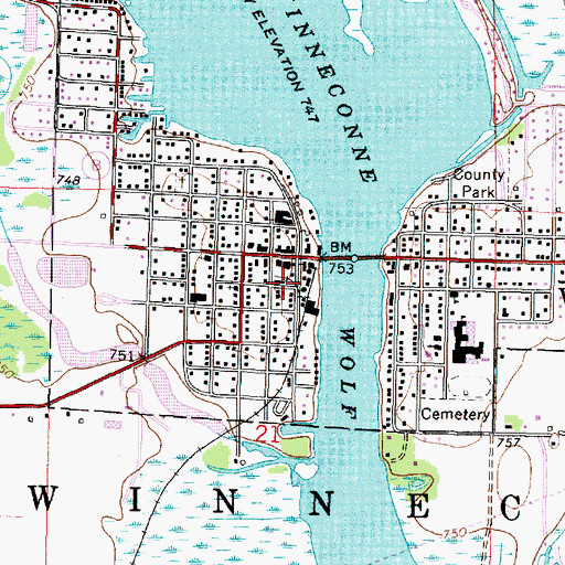 Topographic Map of Winneconne Public Library, WI