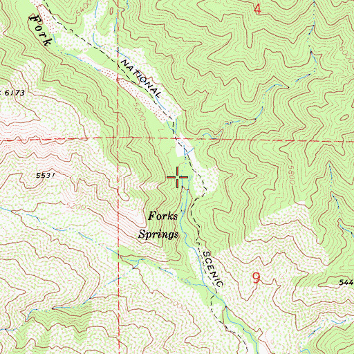 Topographic Map of Forks Springs, CA