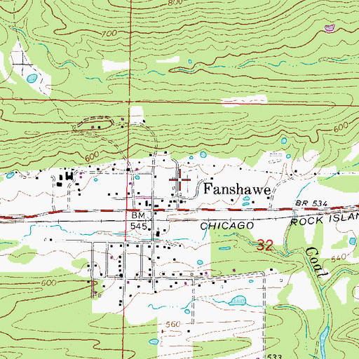 Topographic Map of Fanshawe Cemetery, OK