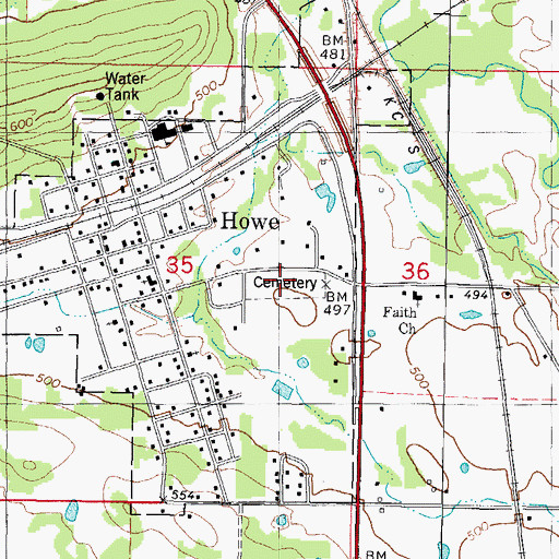 Topographic Map of Howe Cemetery, OK