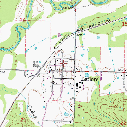 Topographic Map of LeFlore Cemetery, OK