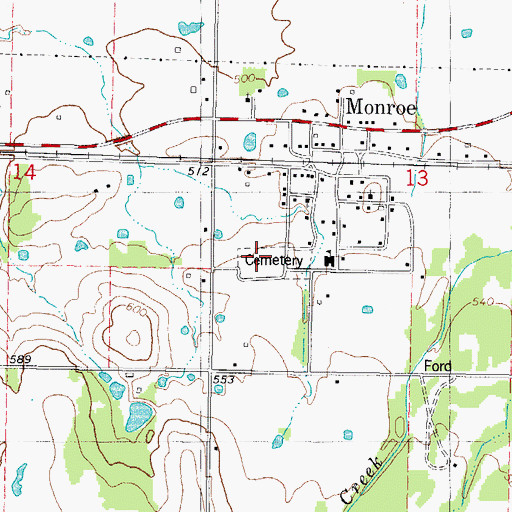 Topographic Map of Monroe Cemetery, OK