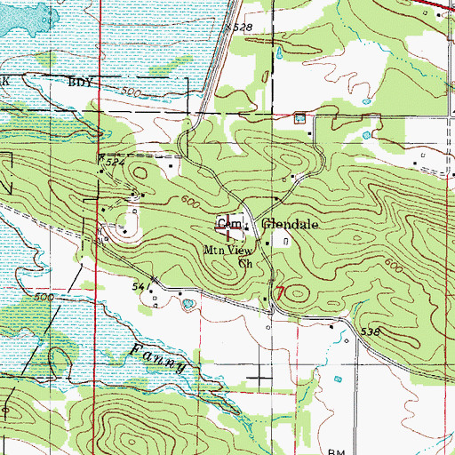Topographic Map of Mountain View Cemetery, OK