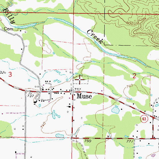 Topographic Map of Muse Cemetery, OK