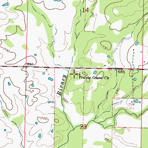 Topographic Map of Prairie Grove Cemetery, OK