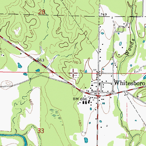Topographic Map of Whitesboro Cemetery, OK