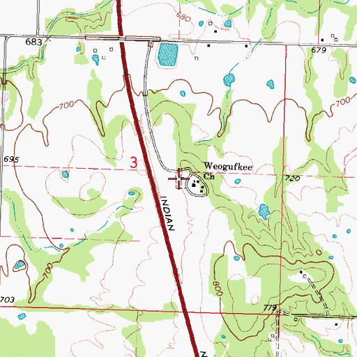 Topographic Map of Weogufkee Cemetery, OK