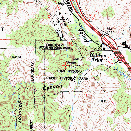 Topographic Map of Fort Tejon State Historic Park, CA