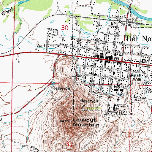 Topographic Map of Del Norte Town Ditch, CO