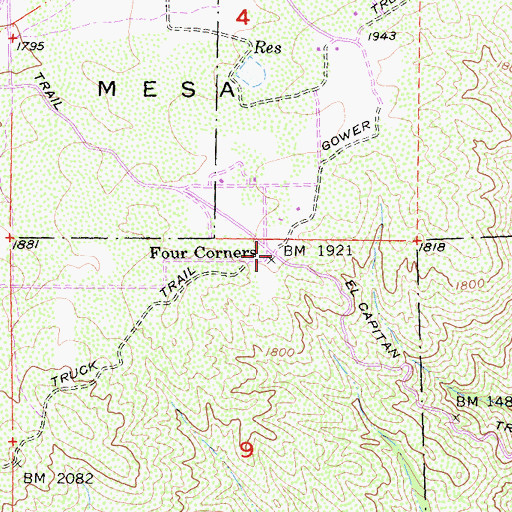 Topographic Map of Four Corners, CA