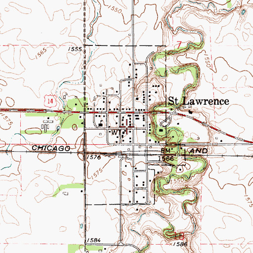 Topographic Map of Saint Lawrence Post Office, SD