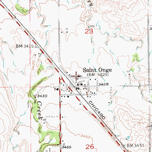 Topographic Map of Saint Onge Post Office, SD