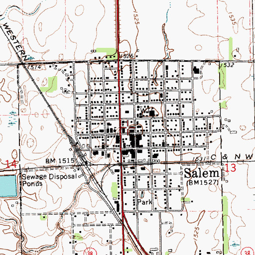 Topographic Map of Salem Post Office, SD