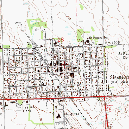 Topographic Map of Sisseton Post Office, SD