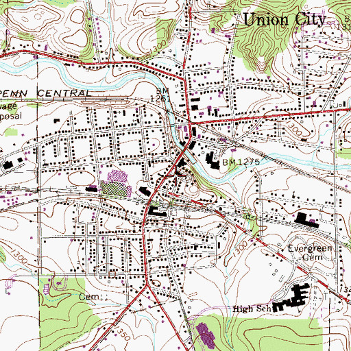 Topographic Map of Union City Public Library, PA