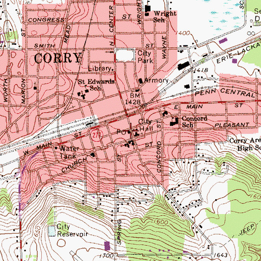 Topographic Map of Corry Post Office, PA