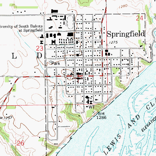 Topographic Map of Springfield Post Office, SD