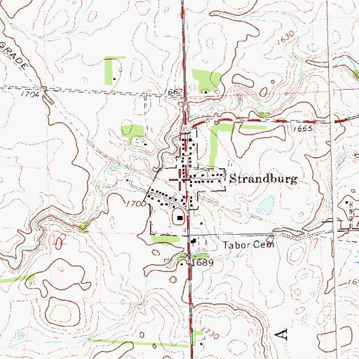 Topographic Map of Strandburg Post Office (historical), SD