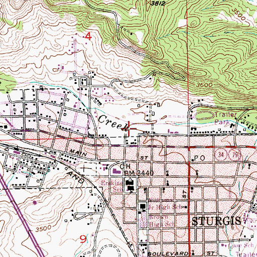 Topographic Map of Sturgis Post Office, SD