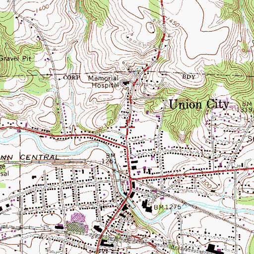 Topographic Map of Union City Post Office, PA