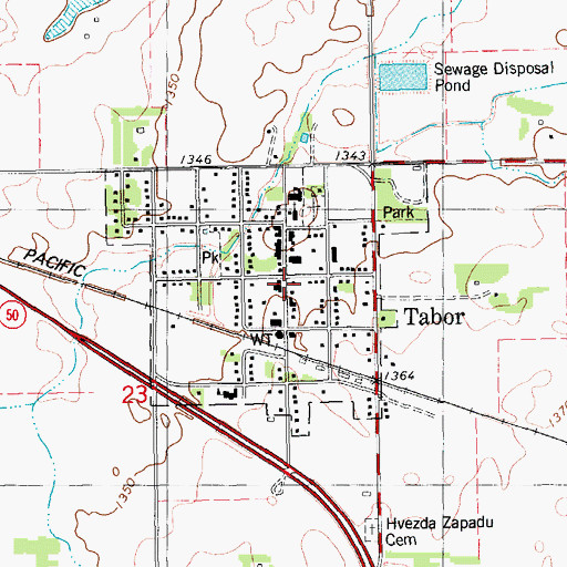 Topographic Map of Tabor Post Office, SD