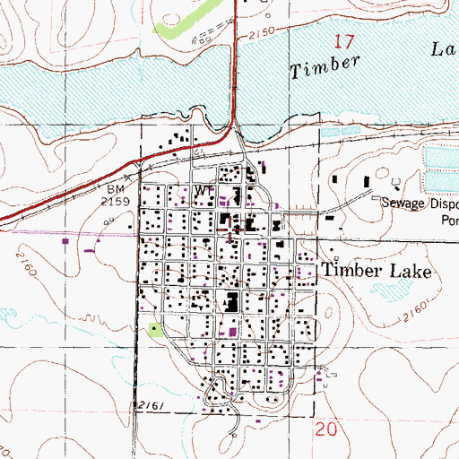 Topographic Map of Timber Lake Post Office, SD