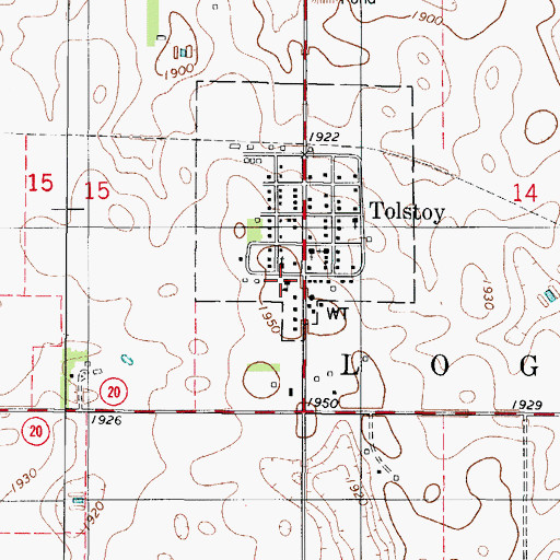 Topographic Map of Tolstoy Post Office, SD