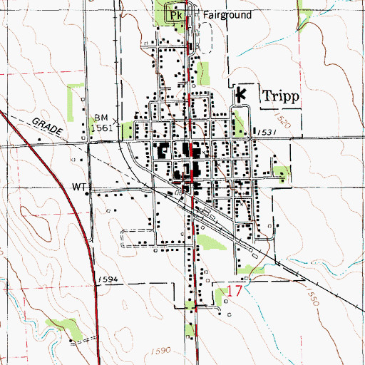 Topographic Map of Tripp Post Office, SD