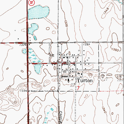 Topographic Map of Turton Post Office, SD