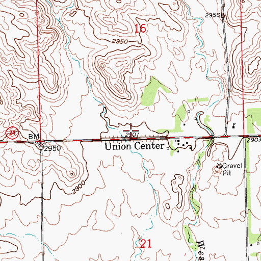 Topographic Map of Union Center Post Office, SD