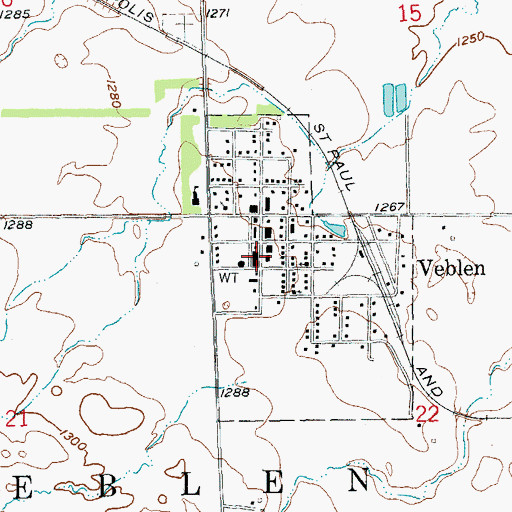Topographic Map of Veblen Post Office, SD
