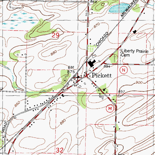 Topographic Map of Pickett Post Office, WI