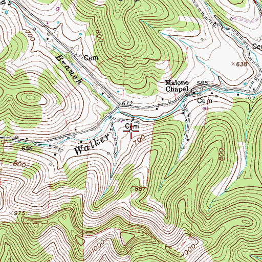 Topographic Map of Malone Cemetery, TN