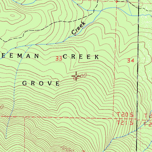 Topographic Map of Freeman Creek Grove, CA