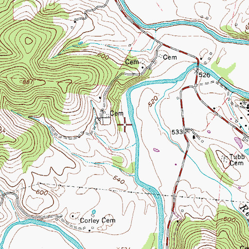 Topographic Map of Old Corley Cemetery, TN