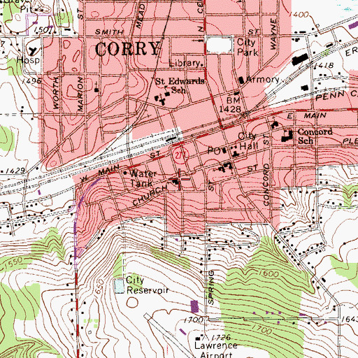 Topographic Map of First Baptist Church, PA