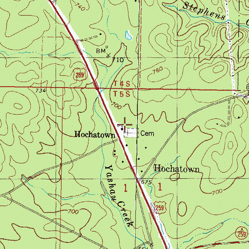 Topographic Map of Hochatown Cemetery, OK