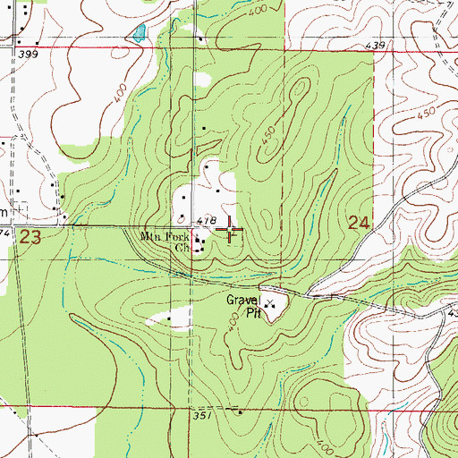 Topographic Map of Mountain Fork Cemetery, OK