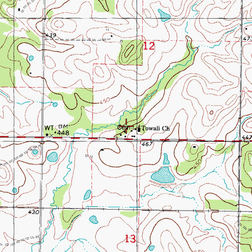 Topographic Map of Tohwali Cemetery, OK